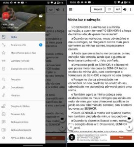 Imagens do menu e dos textos bíblicos tirados do App FJA Bíblia offline